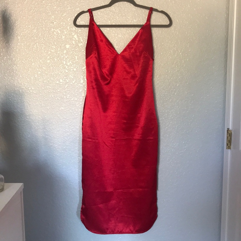 Red satin dress